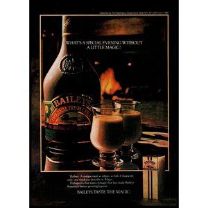1982 Bailey's Irish Cream Liqueur Vintage Print Ad Fireplace Romance Wall Art
